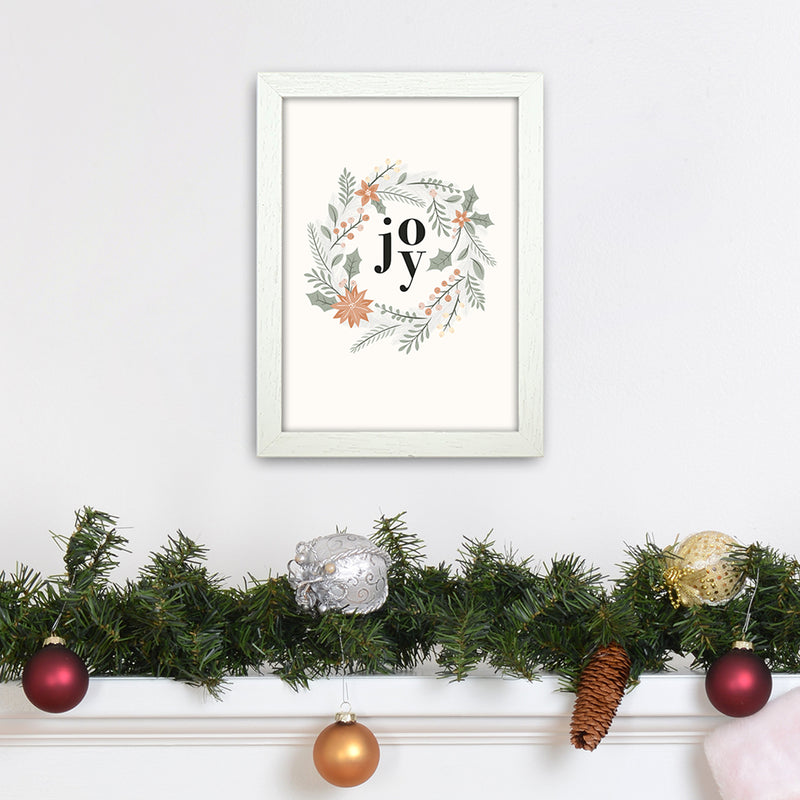Joy Christmas wreath Christmas Art Print by Kookiepixel A4 Oak Frame