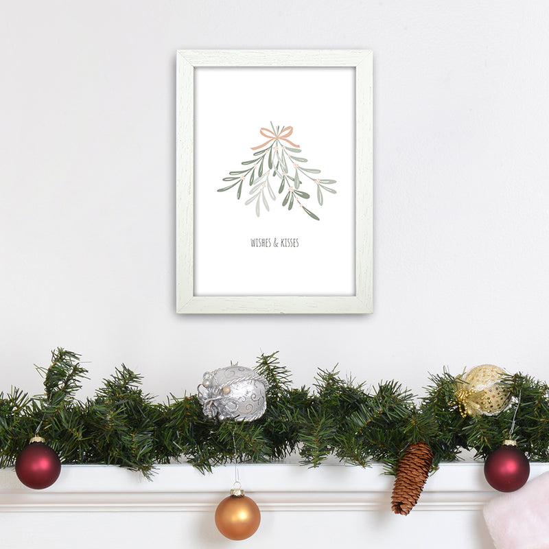 Wishes and kisses Christmas Art Print by Kookiepixel A4 Oak Frame