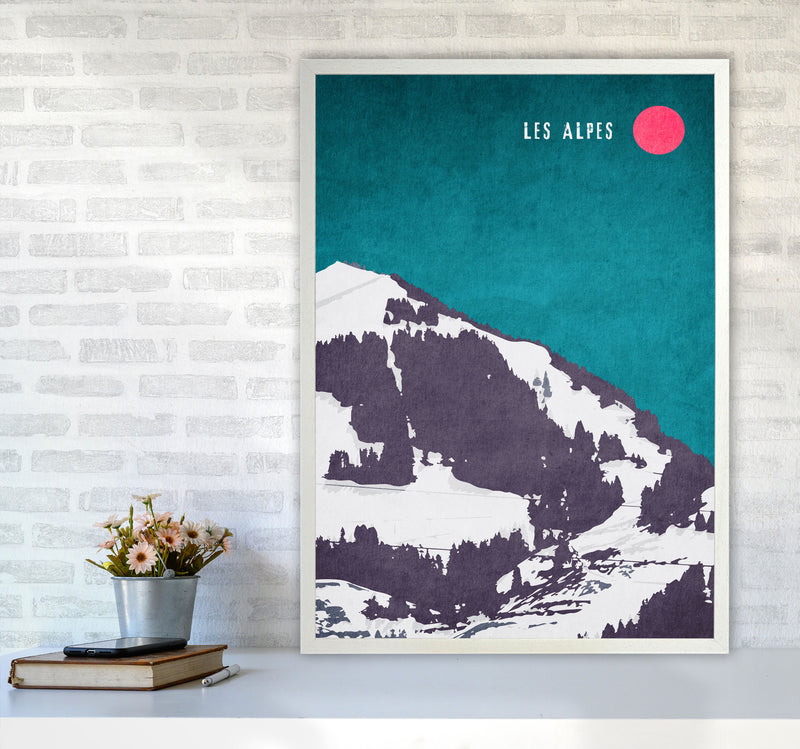 Les Alpes Vintage Art Print by Kubistika A1 Oak Frame