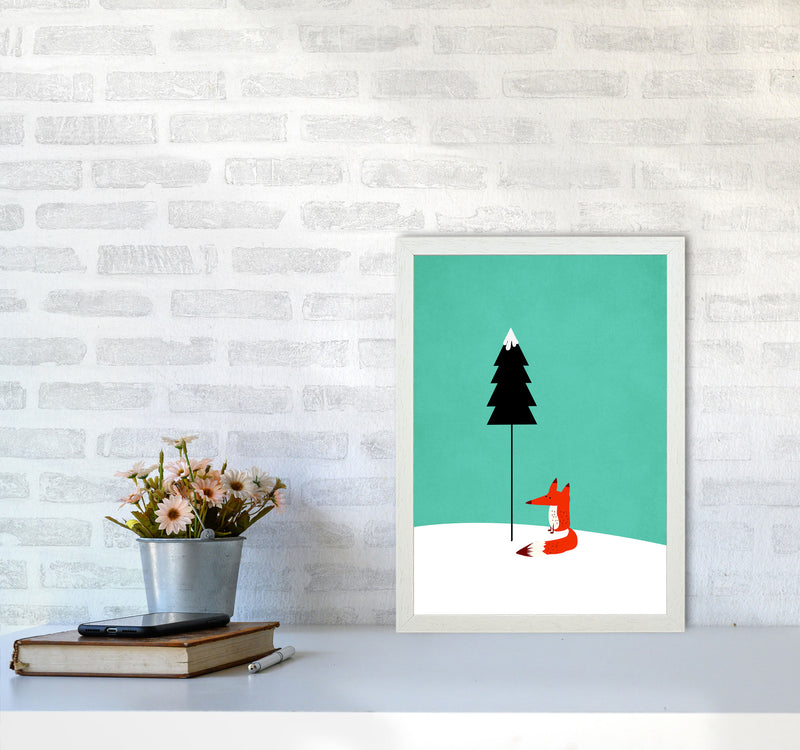 A Cute Little Fox  Modern Animal Art Print by Kubistika A3 Oak Frame