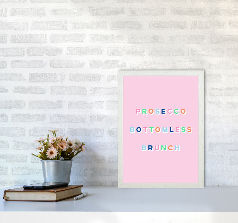 Prosecco Bottomless Brunch Art Print by Lucy Michelle A3 Oak Frame