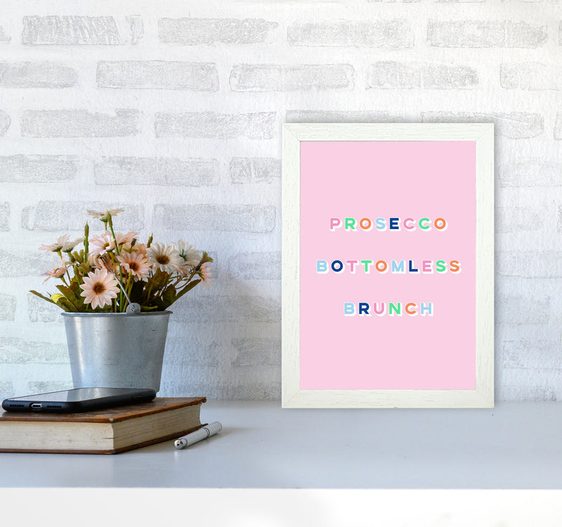 Prosecco Bottomless Brunch Art Print by Lucy Michelle A4 Oak Frame