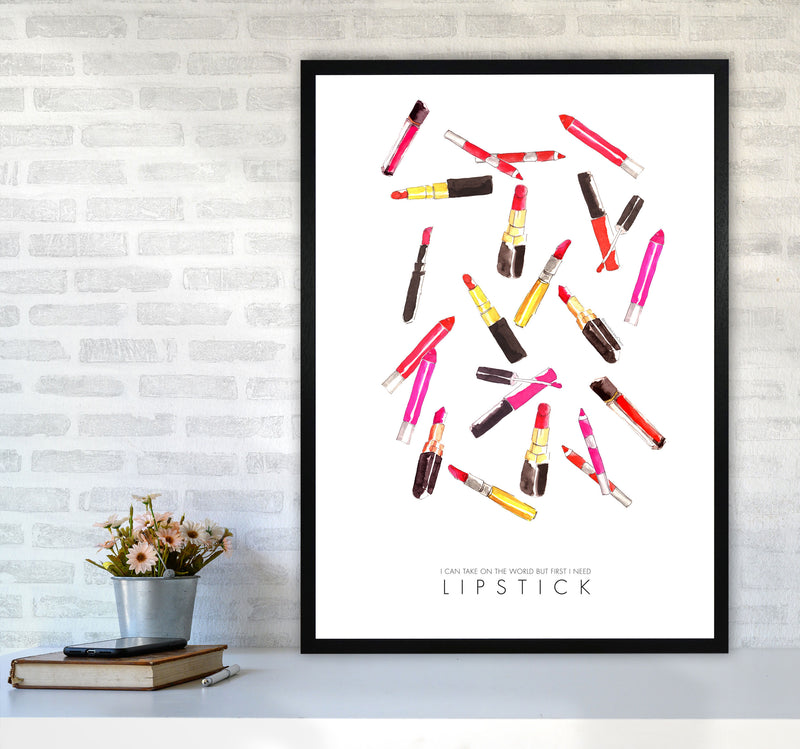 I Can Take On The World But First I Need Lipstick Modern Fashion Print A1 White Frame