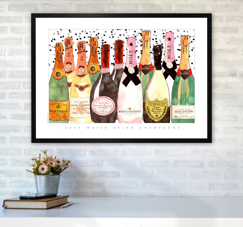 Champagne Bottles, Kitchen Food & Drink Art Prints A1 White Frame