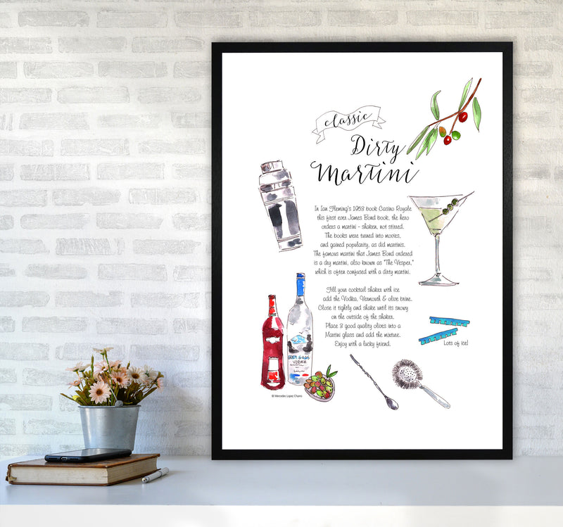 Dirty Martini Cocktail Recipe, Kitchen Food & Drink Art Prints A1 White Frame