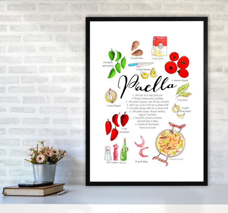 Paella Ingredients Recipe, Kitchen Food & Drink Art Prints A1 White Frame