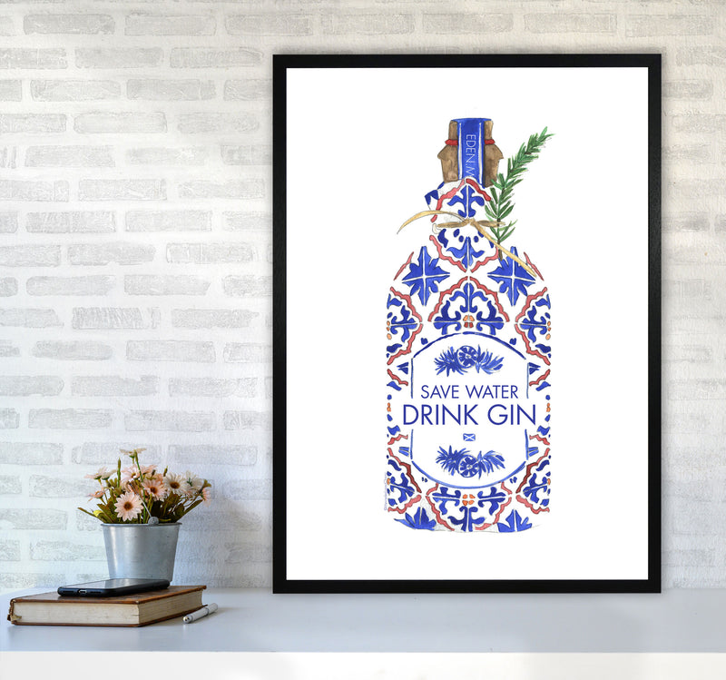 Save Water Drink Gin, Kitchen Food & Drink A1 White Frame