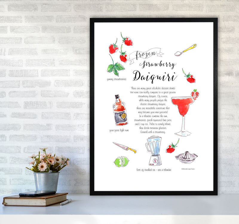 Strawberry Daiquiri Cocktail Recipe, Kitchen Food & Drink Art Prints A1 White Frame