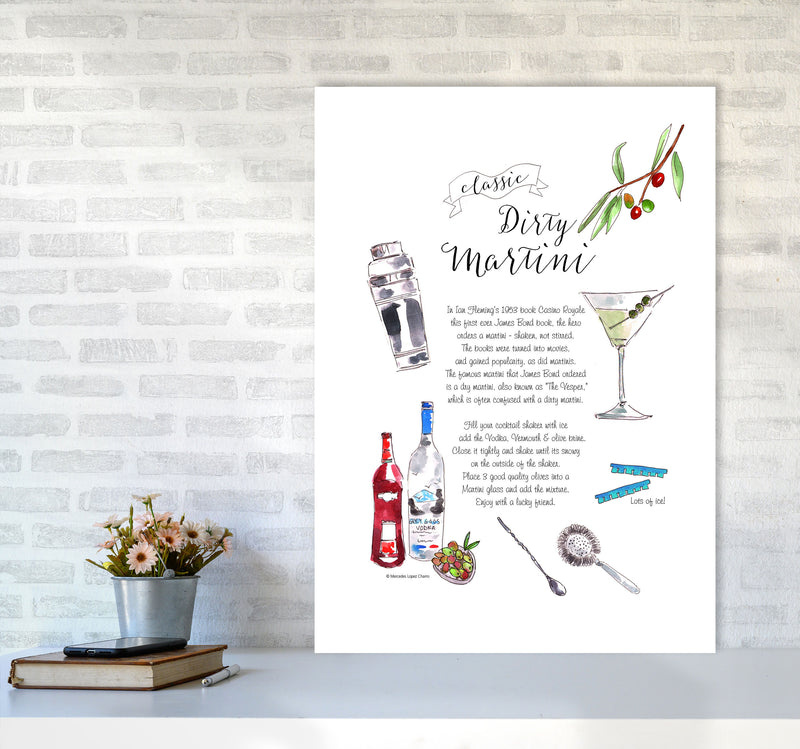 Dirty Martini Cocktail Recipe, Kitchen Food & Drink Art Prints A1 Black Frame