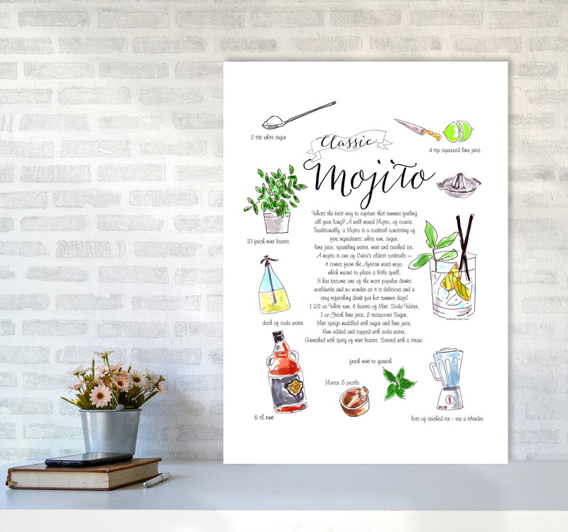 Mojito Cocktail Recipe, Kitchen Food & Drink Art Prints A1 Black Frame
