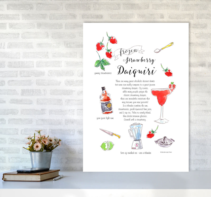 Strawberry Daiquiri Cocktail Recipe, Kitchen Food & Drink Art Prints A1 Black Frame