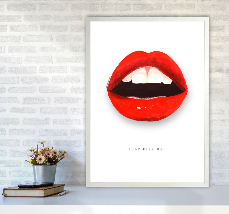 Just Kiss Me Lips Modern Fashion Print A1 Oak Frame