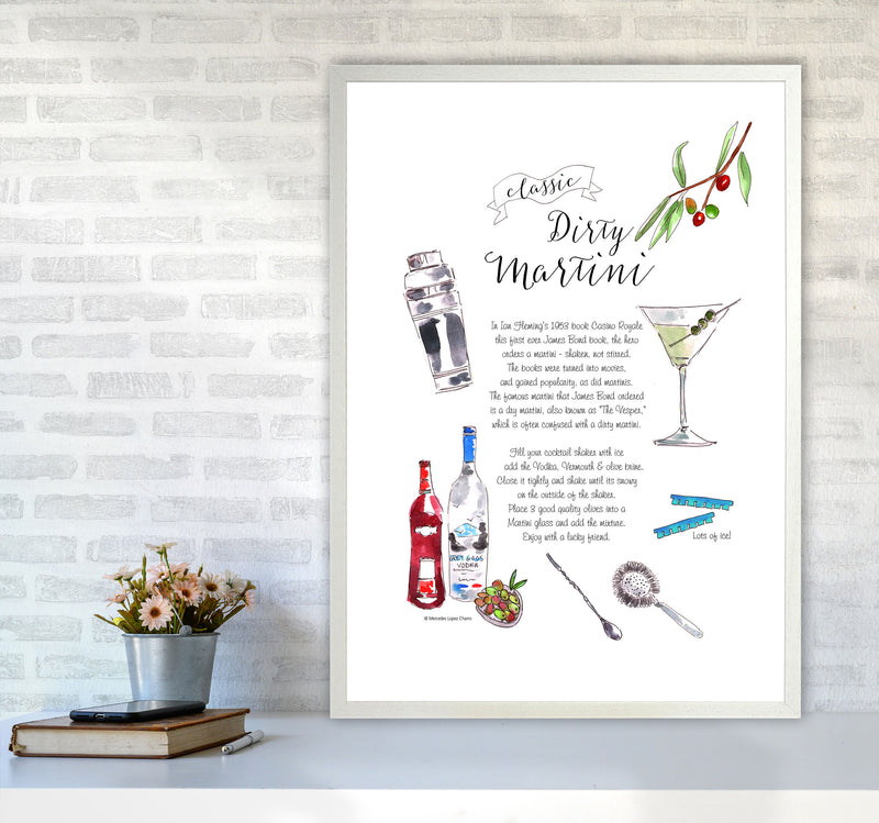 Dirty Martini Cocktail Recipe, Kitchen Food & Drink Art Prints A1 Oak Frame