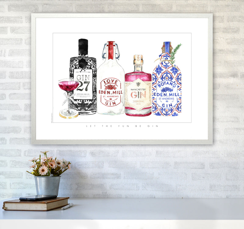 Let The Fun Be Gin, Kitchen Food & Drink Art Prints A1 Oak Frame