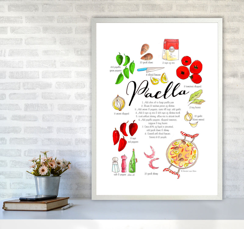 Paella Ingredients Recipe, Kitchen Food & Drink Art Prints A1 Oak Frame