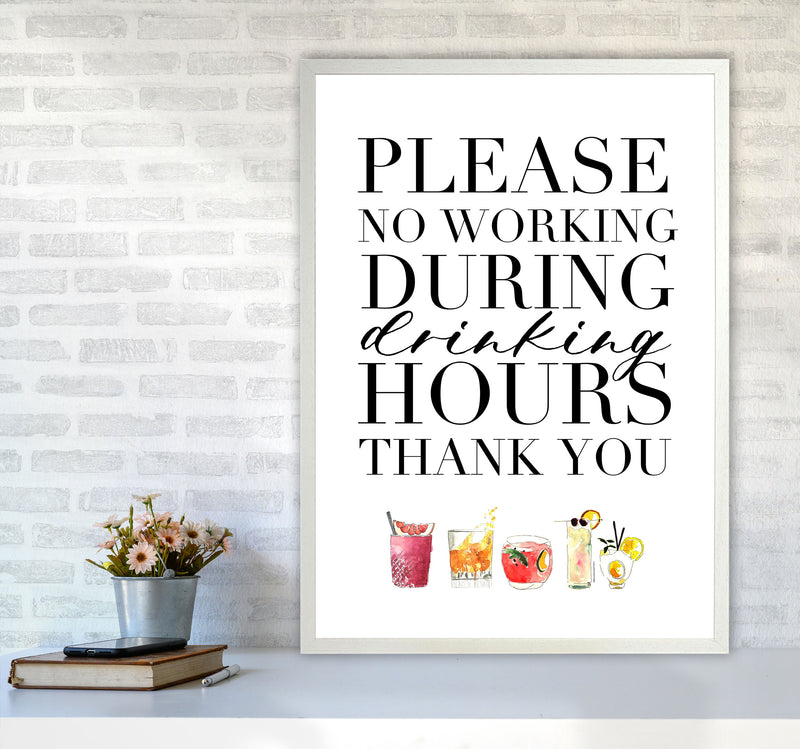 No Working During Drinking Hours, Kitchen Food & Drink Art Prints A1 Oak Frame