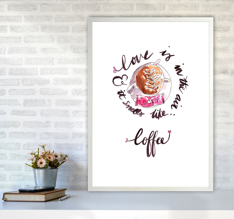 Smells Like Coffee, Kitchen Food & Drink Art Prints A1 Oak Frame