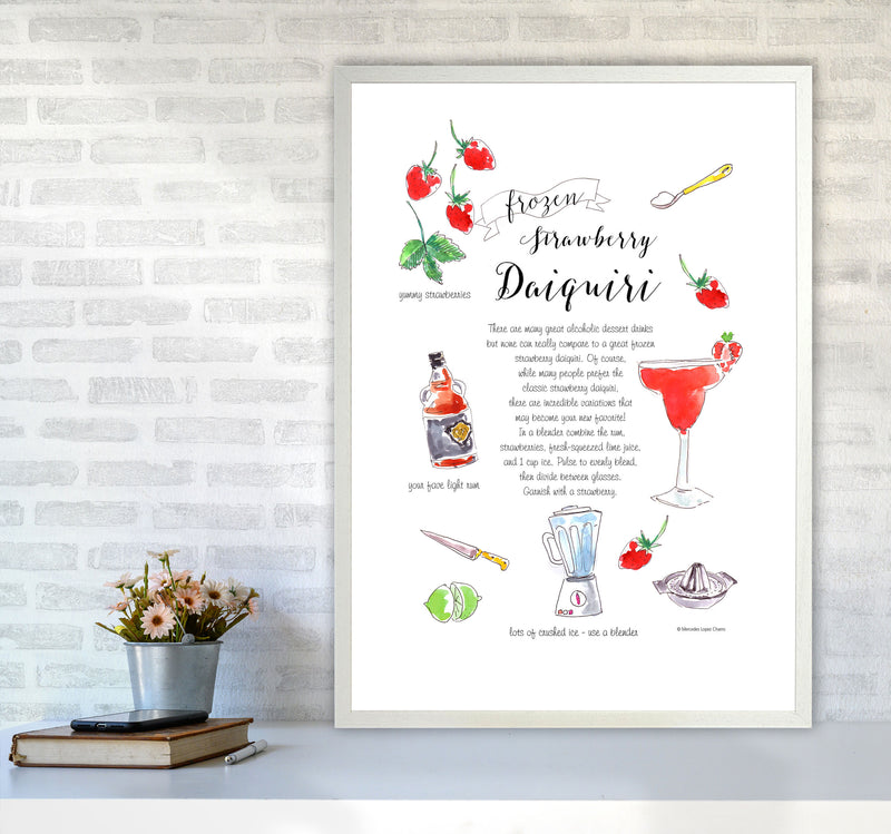 Strawberry Daiquiri Cocktail Recipe, Kitchen Food & Drink Art Prints A1 Oak Frame