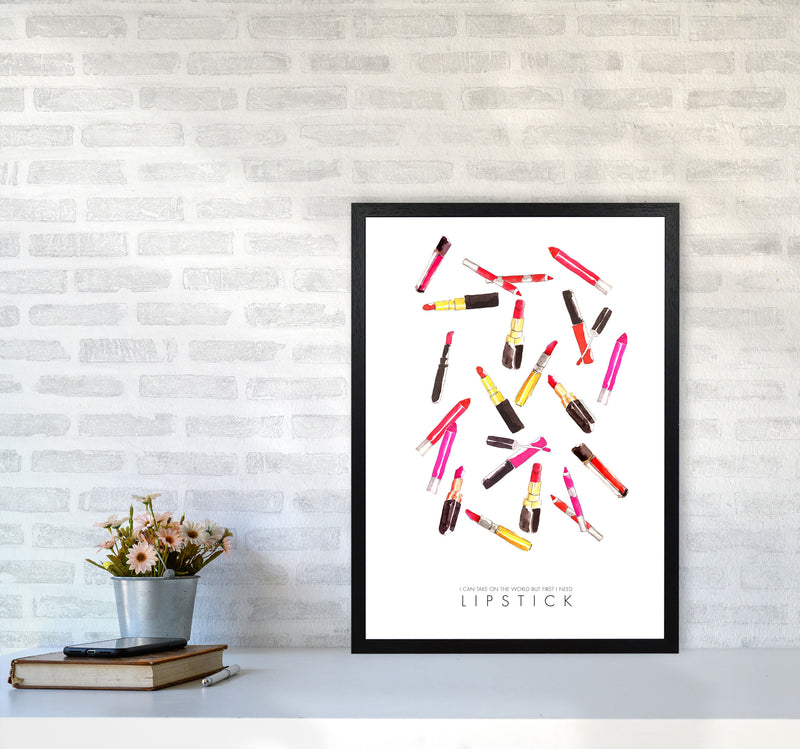 I Can Take On The World But First I Need Lipstick Modern Fashion Print A2 White Frame