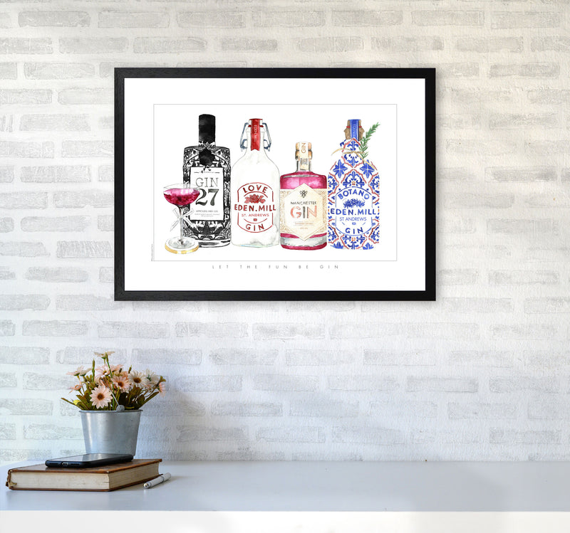 Let The Fun Be Gin, Kitchen Food & Drink Art Prints A2 White Frame