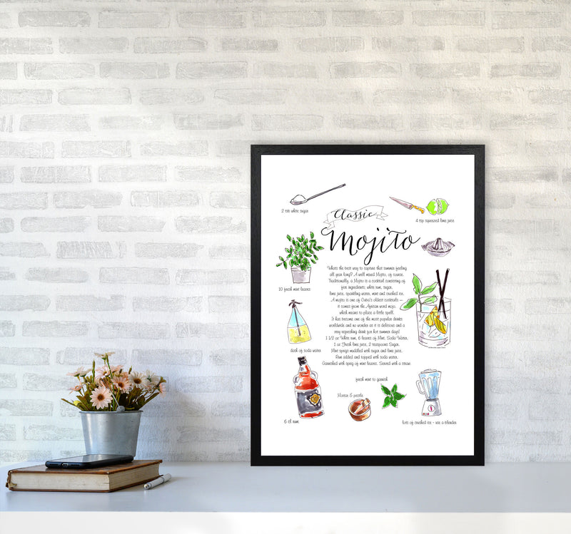 Mojito Cocktail Recipe, Kitchen Food & Drink Art Prints A2 White Frame