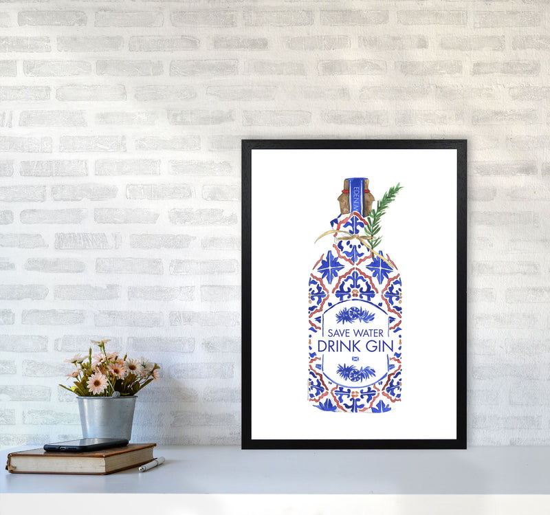 Save Water Drink Gin, Kitchen Food & Drink A2 White Frame