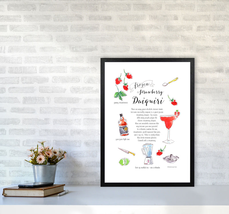 Strawberry Daiquiri Cocktail Recipe, Kitchen Food & Drink Art Prints A2 White Frame