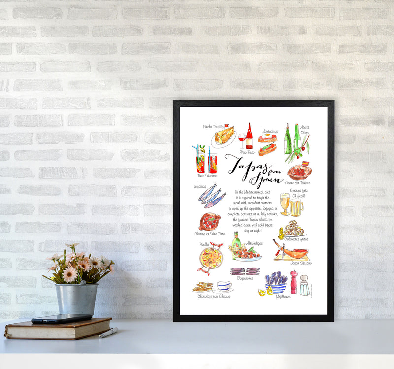 Spanish Tapas Ingredients, Kitchen Food & Drink Art Prints A2 White Frame