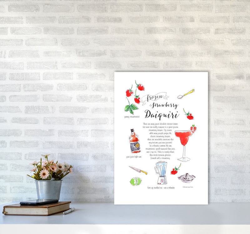 Strawberry Daiquiri Cocktail Recipe, Kitchen Food & Drink Art Prints A2 Black Frame
