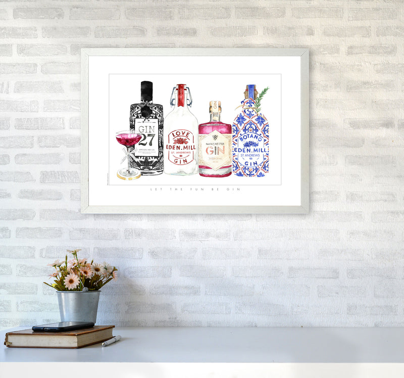 Let The Fun Be Gin, Kitchen Food & Drink Art Prints A2 Oak Frame