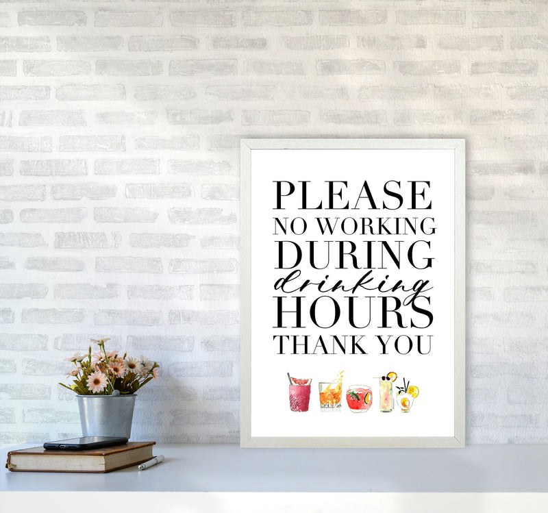 No Working During Drinking Hours, Kitchen Food & Drink Art Prints A2 Oak Frame