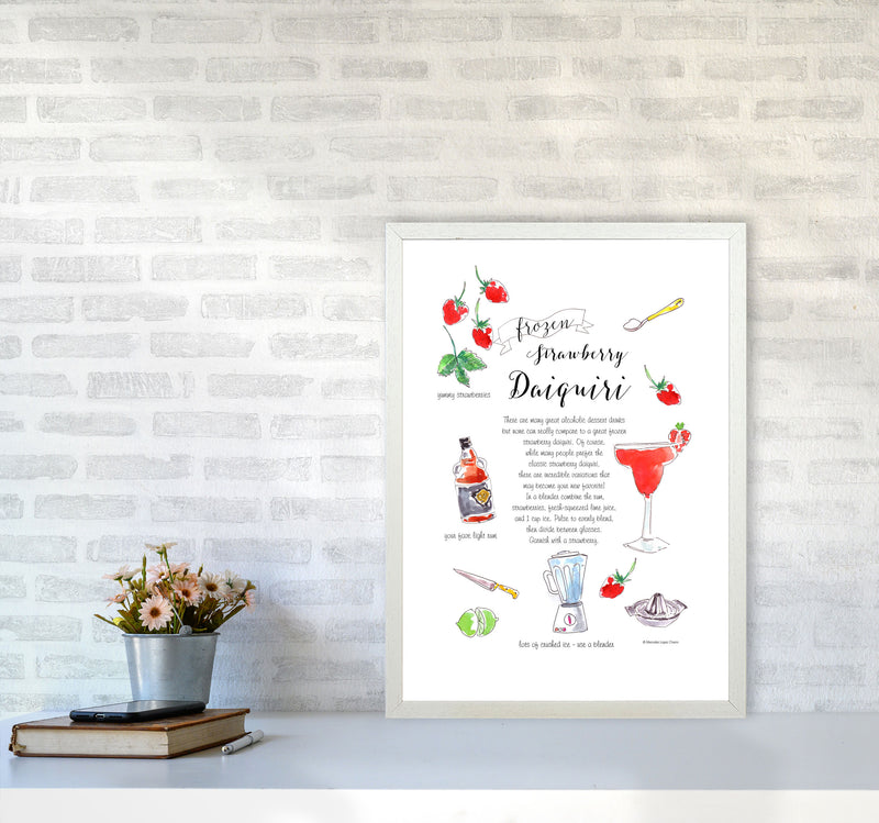 Strawberry Daiquiri Cocktail Recipe, Kitchen Food & Drink Art Prints A2 Oak Frame