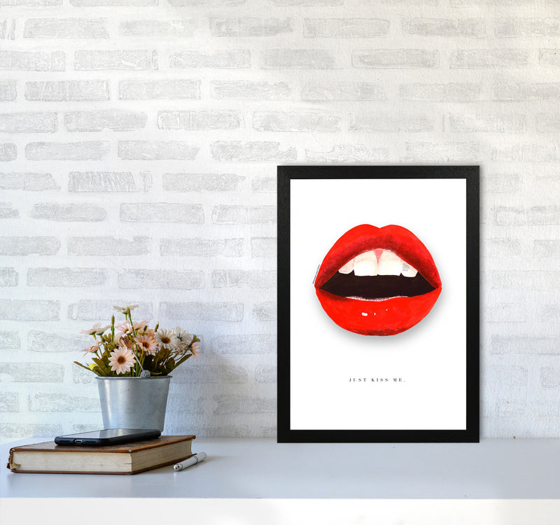 Just Kiss Me Lips Modern Fashion Print A3 White Frame