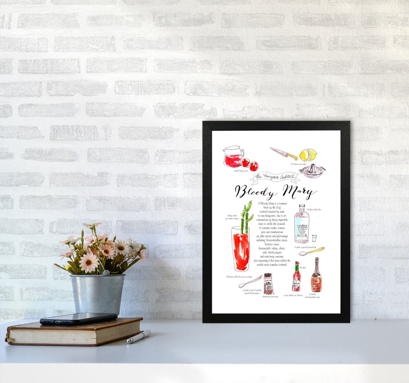 Bloody Mary Recipe, Kitchen Food & Drink Art Prints A3 White Frame
