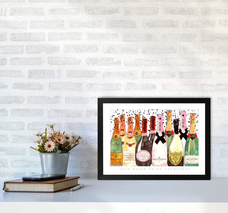 Champagne Bottles, Kitchen Food & Drink Art Prints A3 White Frame