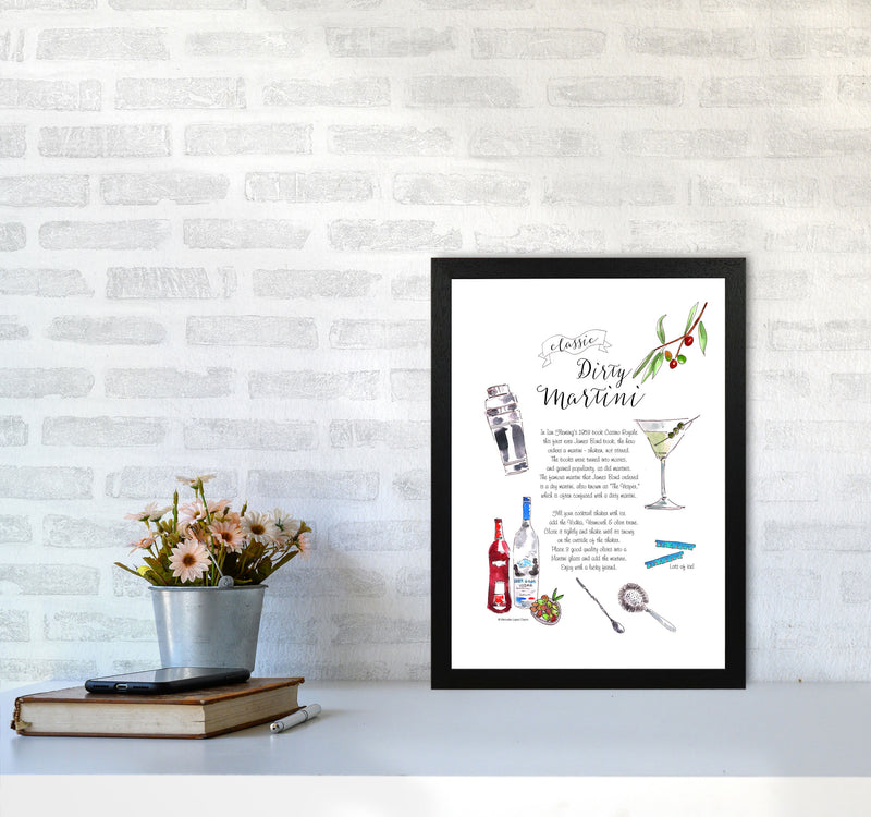 Dirty Martini Cocktail Recipe, Kitchen Food & Drink Art Prints A3 White Frame