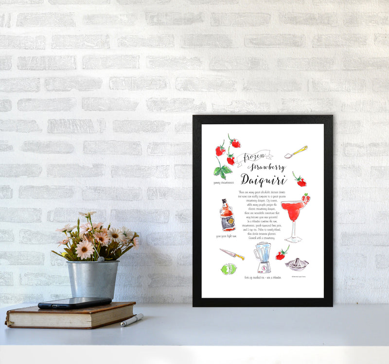 Strawberry Daiquiri Cocktail Recipe, Kitchen Food & Drink Art Prints A3 White Frame