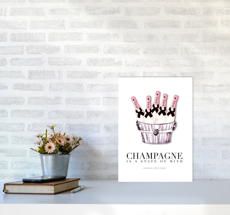 Moet Champagne Is A State Of Mind, Kitchen Food & Drink Art Prints A3 Black Frame