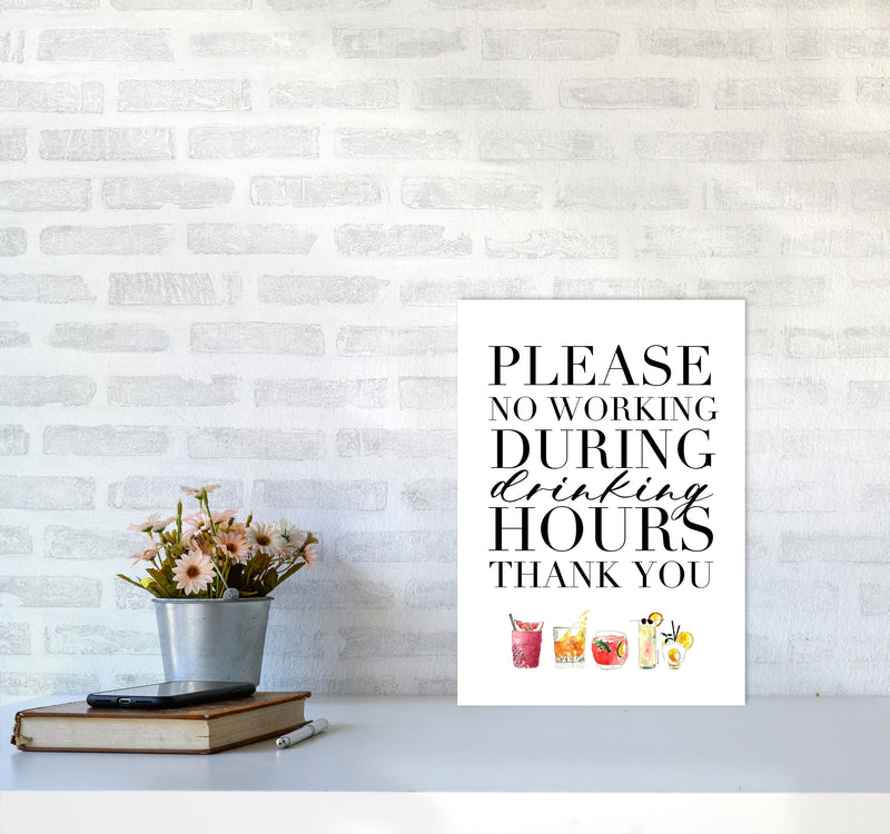 No Working During Drinking Hours, Kitchen Food & Drink Art Prints A3 Black Frame