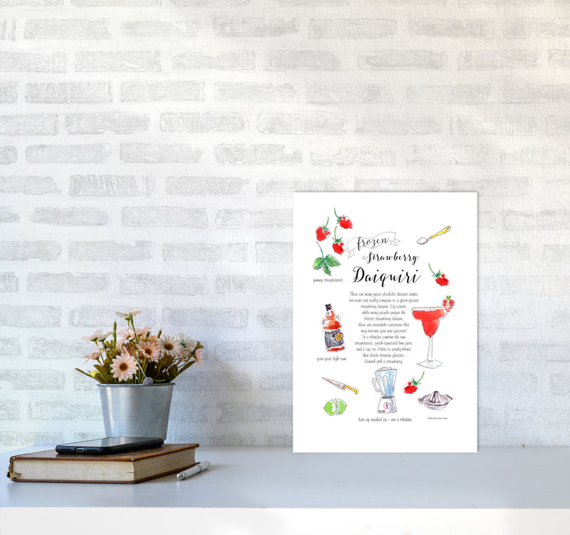 Strawberry Daiquiri Cocktail Recipe, Kitchen Food & Drink Art Prints A3 Black Frame
