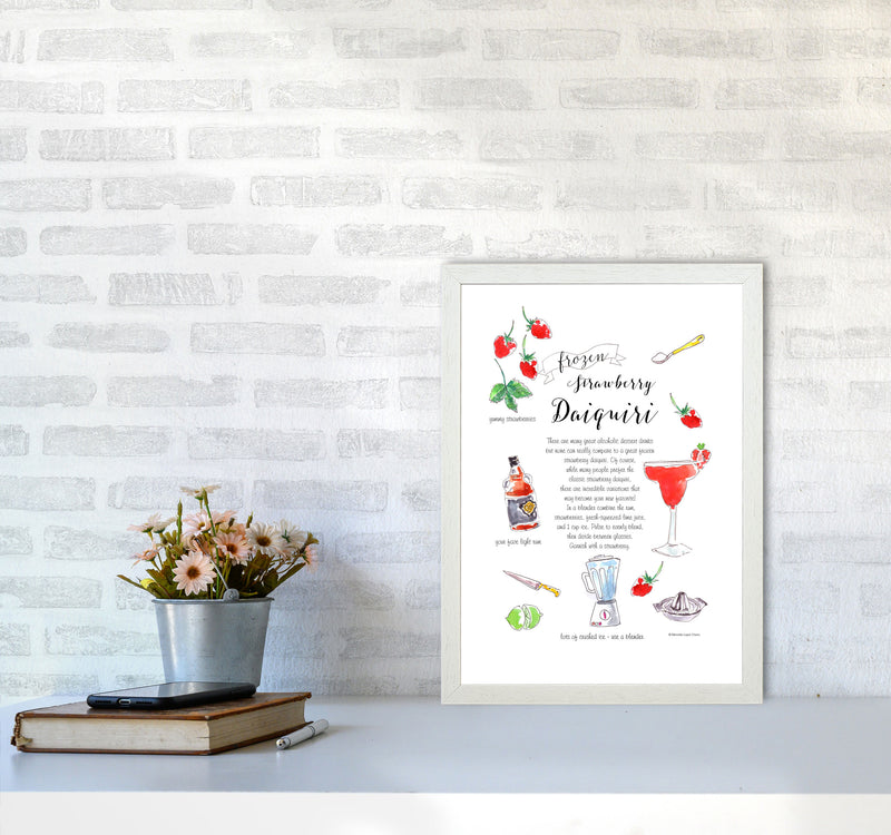 Strawberry Daiquiri Cocktail Recipe, Kitchen Food & Drink Art Prints A3 Oak Frame