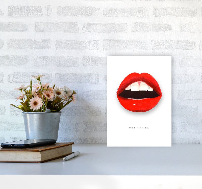 Just Kiss Me Lips Modern Fashion Print A4 Black Frame