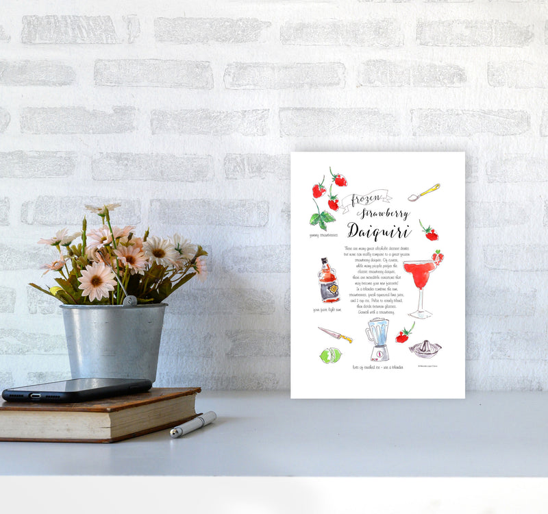 Strawberry Daiquiri Cocktail Recipe, Kitchen Food & Drink Art Prints A4 Black Frame