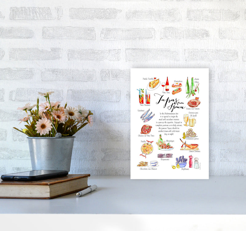 Spanish Tapas Ingredients, Kitchen Food & Drink Art Prints A4 Black Frame