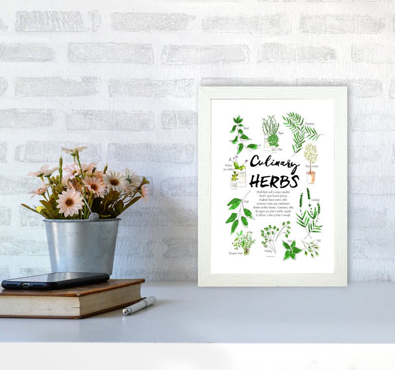 Culinary Herbs, Kitchen Food & Drink Art Prints A4 Oak Frame