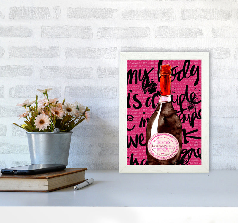 My Body Is A Temple Champagne, Kitchen Food & Drink Art Prints A4 Oak Frame