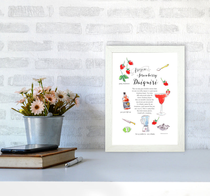 Strawberry Daiquiri Cocktail Recipe, Kitchen Food & Drink Art Prints A4 Oak Frame