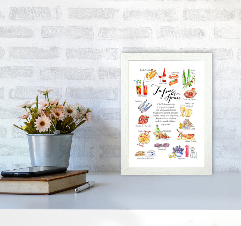 Spanish Tapas Ingredients, Kitchen Food & Drink Art Prints A4 Oak Frame