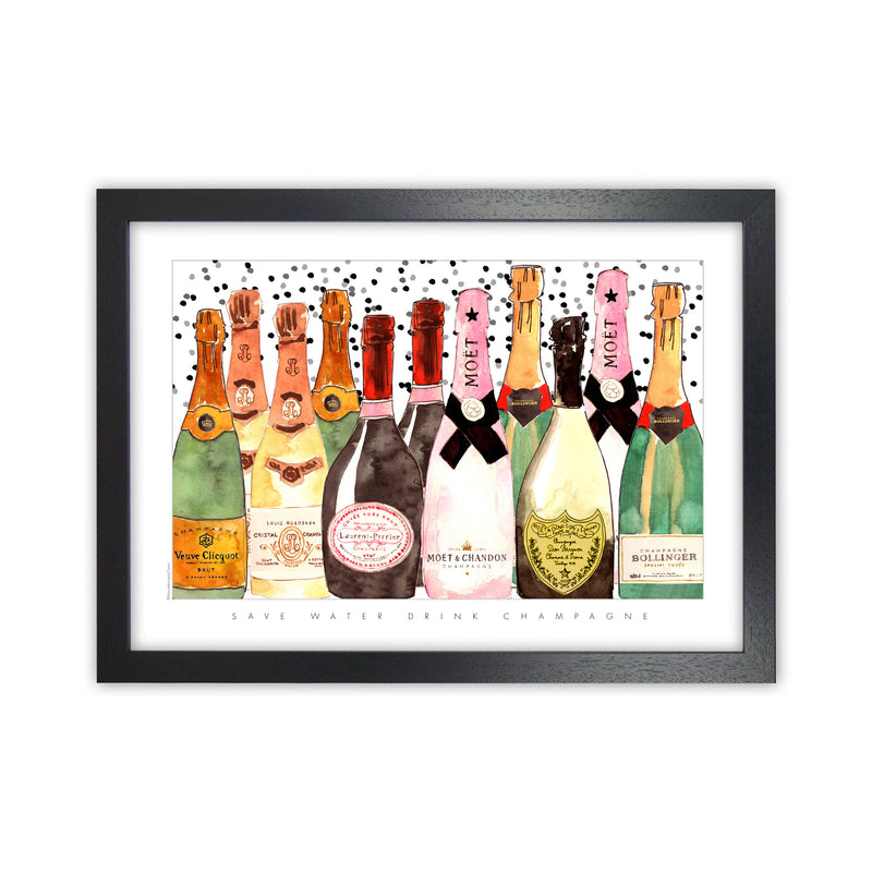 Champagne Bottles, Kitchen Food & Drink Art Prints Black Grain