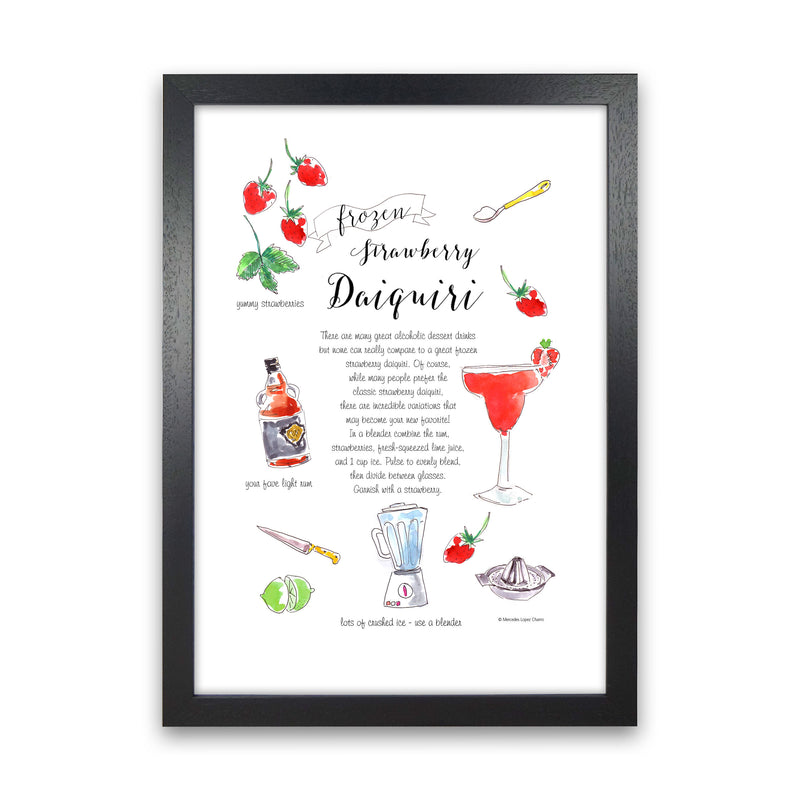 Strawberry Daiquiri Cocktail Recipe, Kitchen Food & Drink Art Prints Black Grain